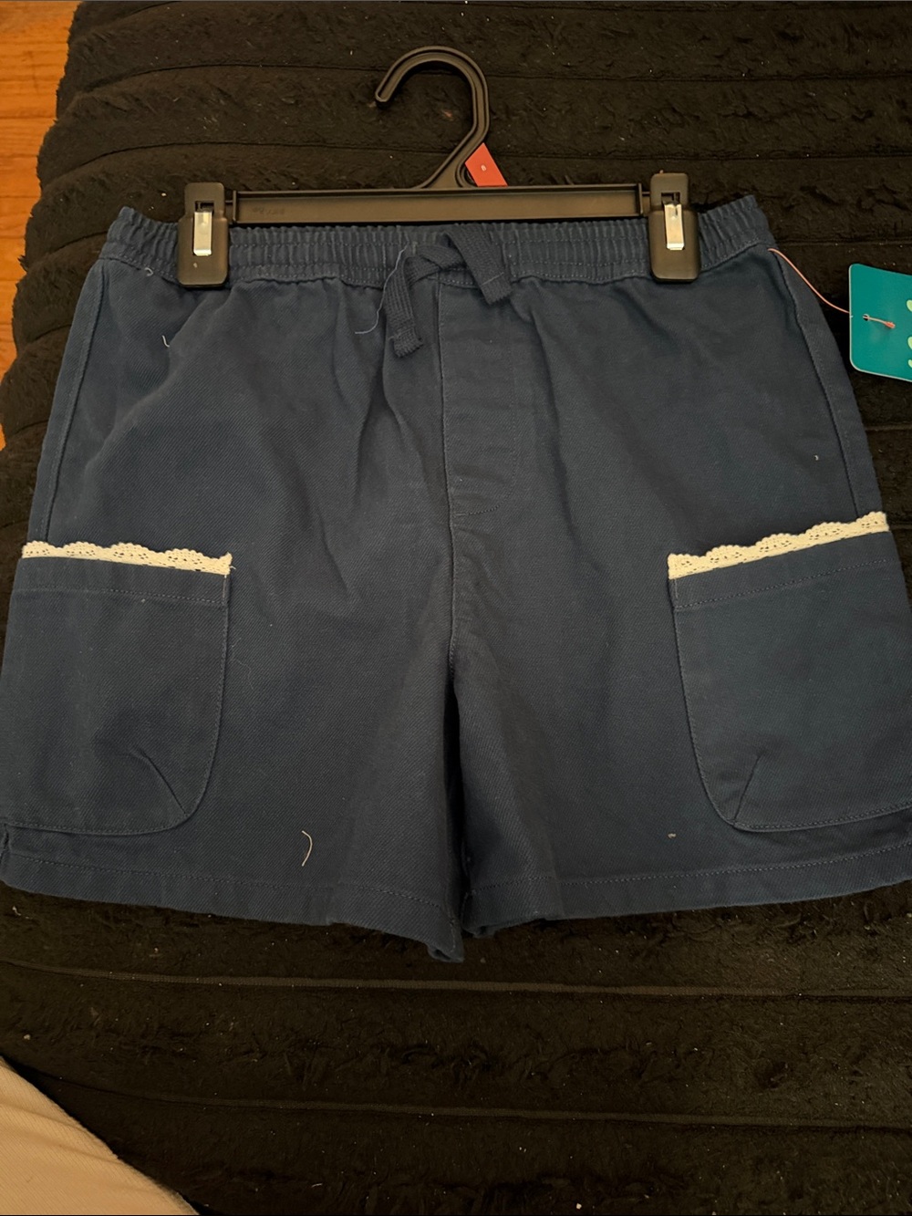 wonder nation Navy Blue Girls' Casual Drawstring Shorts with Lace-Trim Pockets